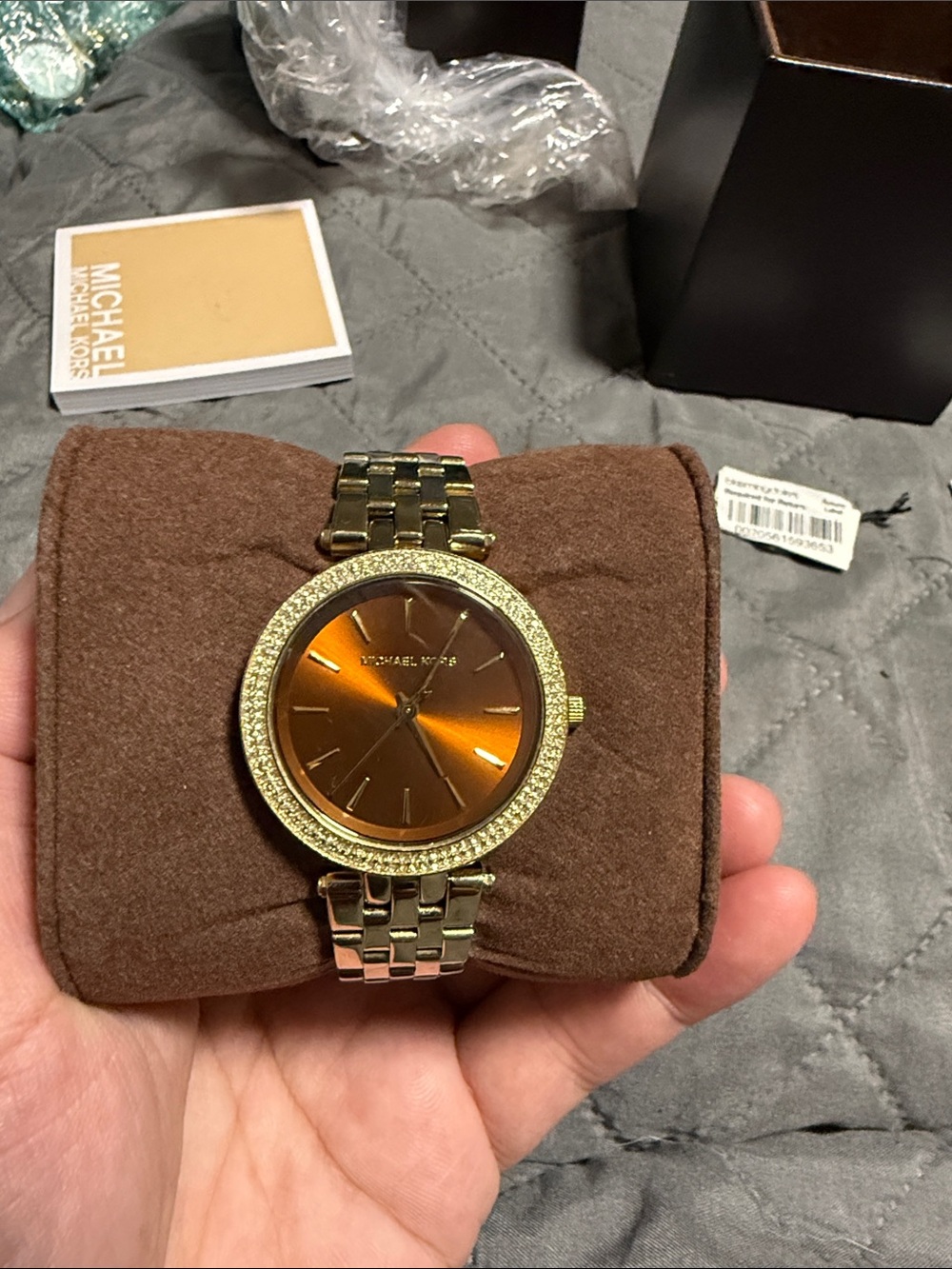Michael Kors Gold Tone Watch with Copper Dial and Crystal Bezel